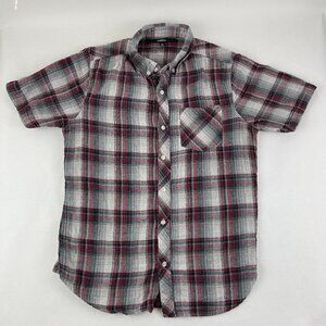 Carbon Button Down Shirt Mens Medium Red White Plaid Short Sleeve Pocket